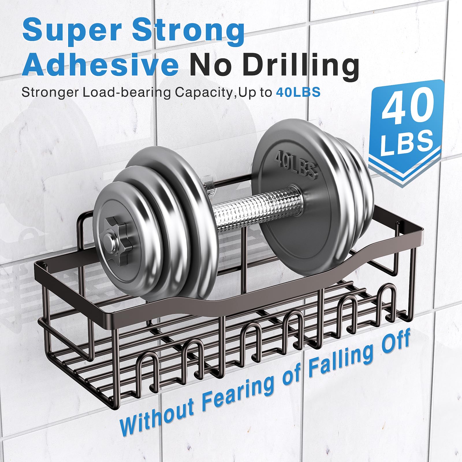 EUDELE adhesive pad applied to tile demonstrating no-drill stability and strong hold
