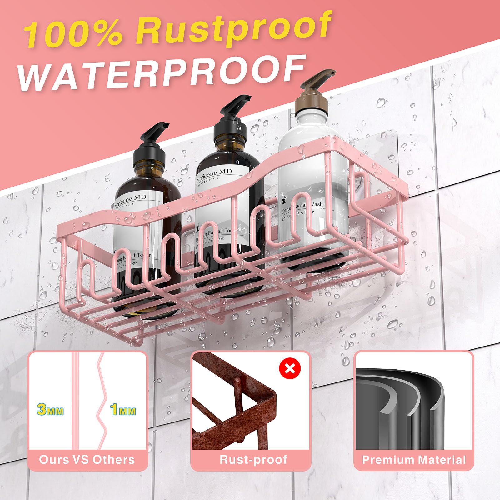 EUDELE transparent adhesive pad close-up showing strong hold and no-drill benefit