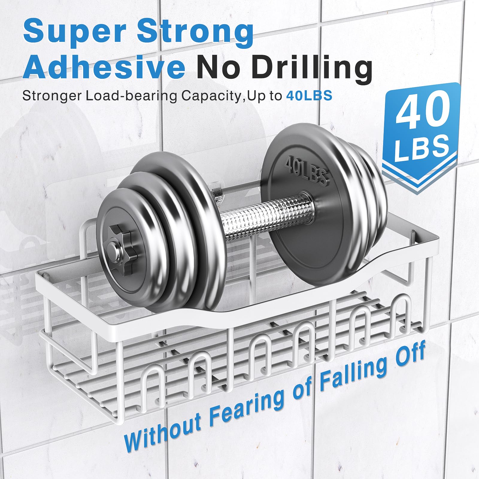 EUDELE installed in shower showing tidy bottles and easy access benefit