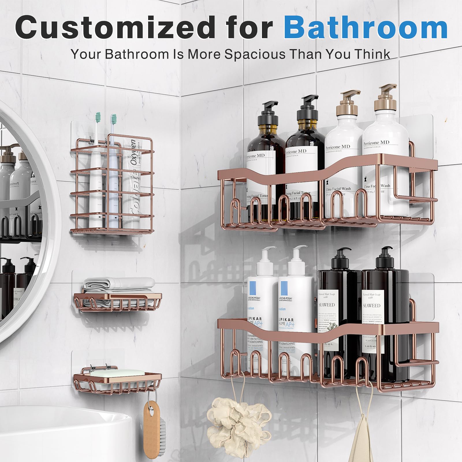 EUDELE large caddy holding shampoos and body wash for organized shower storage