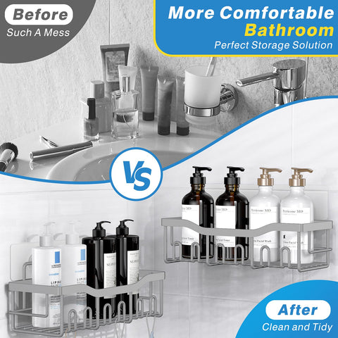 EUDELE shower shelf loaded with bottles demonstrating heavy-load convenience