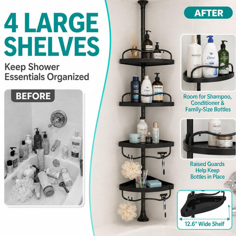 EUIJOIP shelf loaded with large shampoo bottles for organized storage