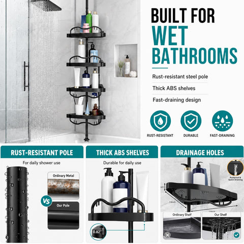 EUIJOIP side view installed in shower showing space-saving corner placement