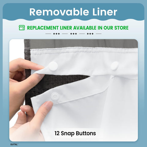 EUTXL packaging with curtain and liner showing included contents and ready-to-use benefit