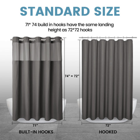 EUTXL curtain beside ruler showing 71x74 size fit for standard showers