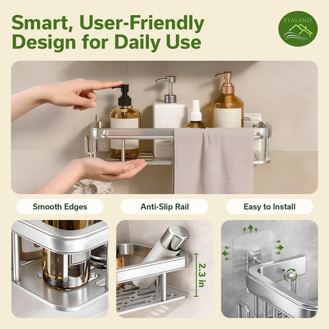 EVALAND mounted shelf holding bottles and soap for organized access