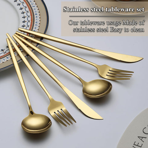 Evanda forks and spoons arranged to display matching modern style