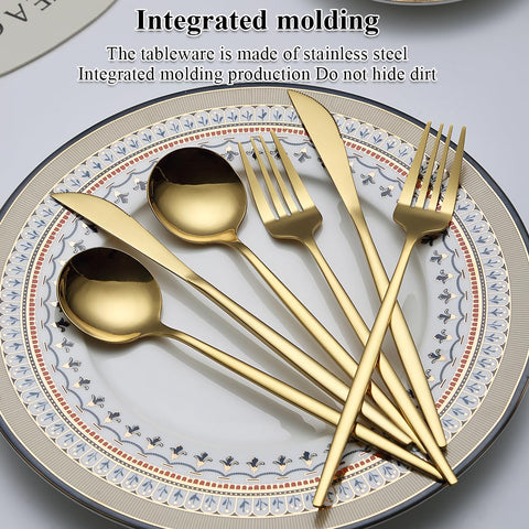 Evanda gold knives on table demonstrating sturdy blades and polish