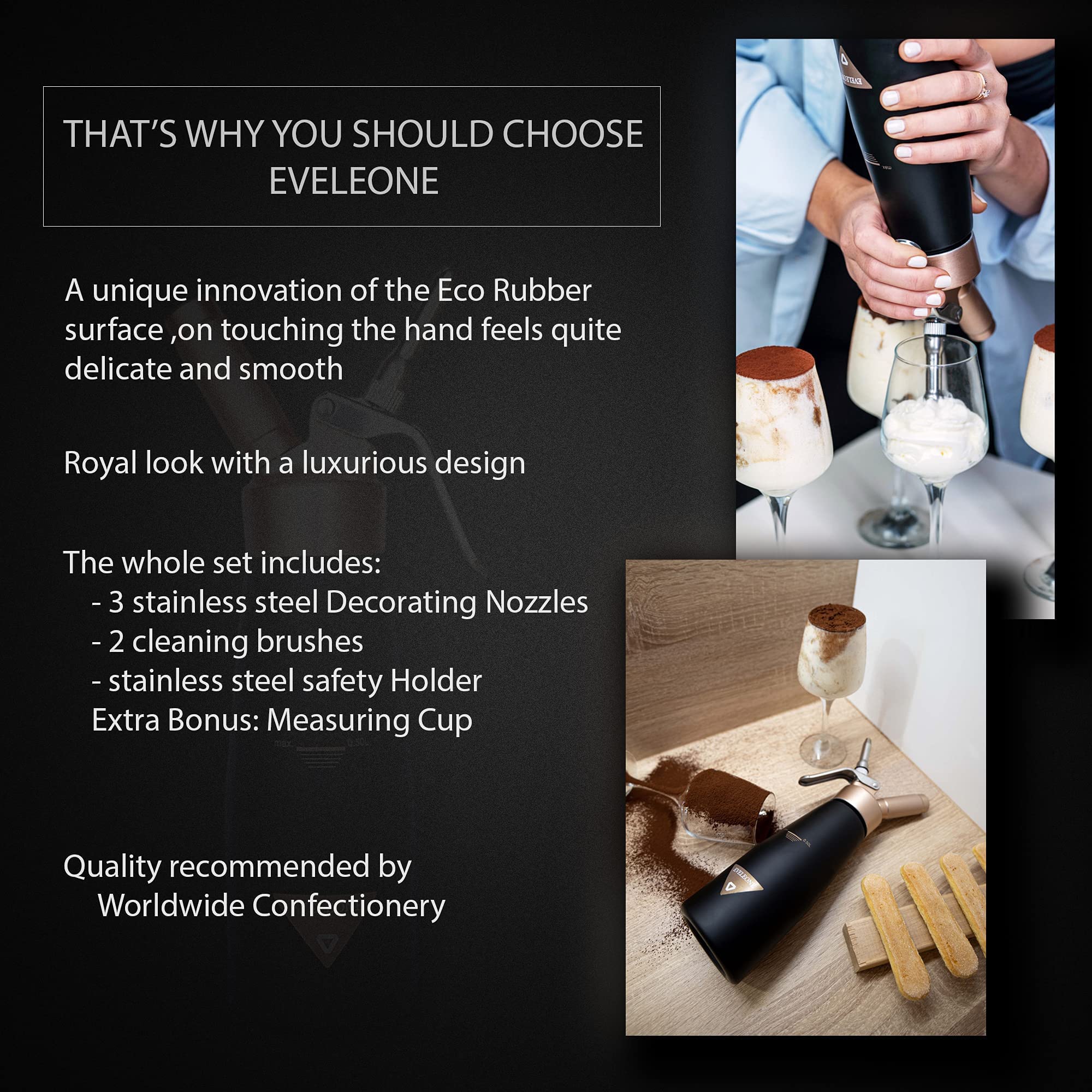 Eveleone cleaning brush inside metal nozzle illustrating thorough removal of residue