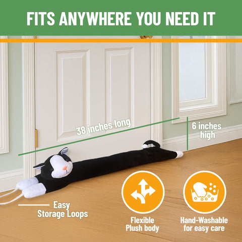Evelots stopper installed under door reducing drafts and energy loss