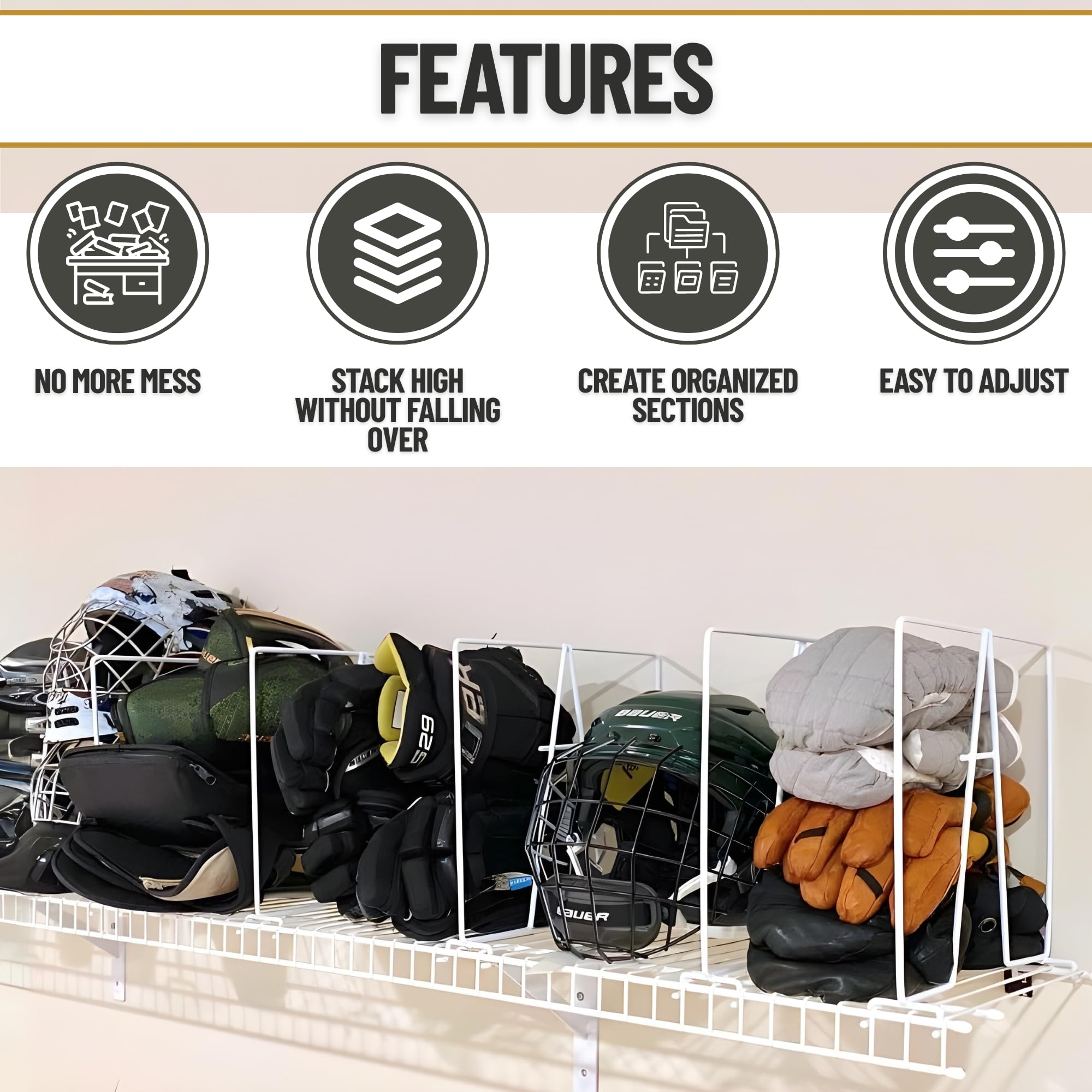 Evelots divider holding folded sweaters upright for easy access