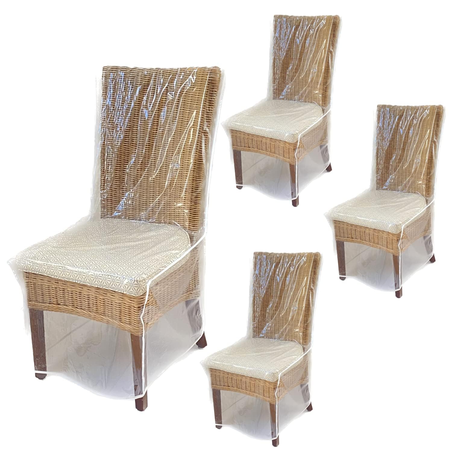 Evelots clear pack front view showing four chair protectors and easy-storage benefit