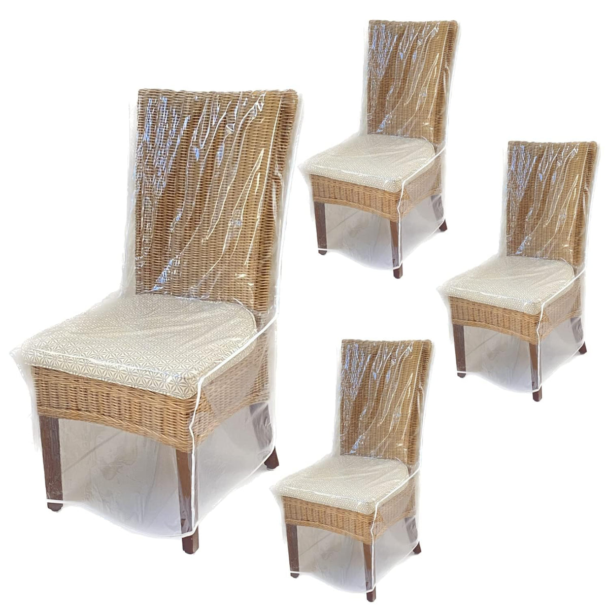 Evelots clear pack front view showing four chair protectors and easy-storage benefit