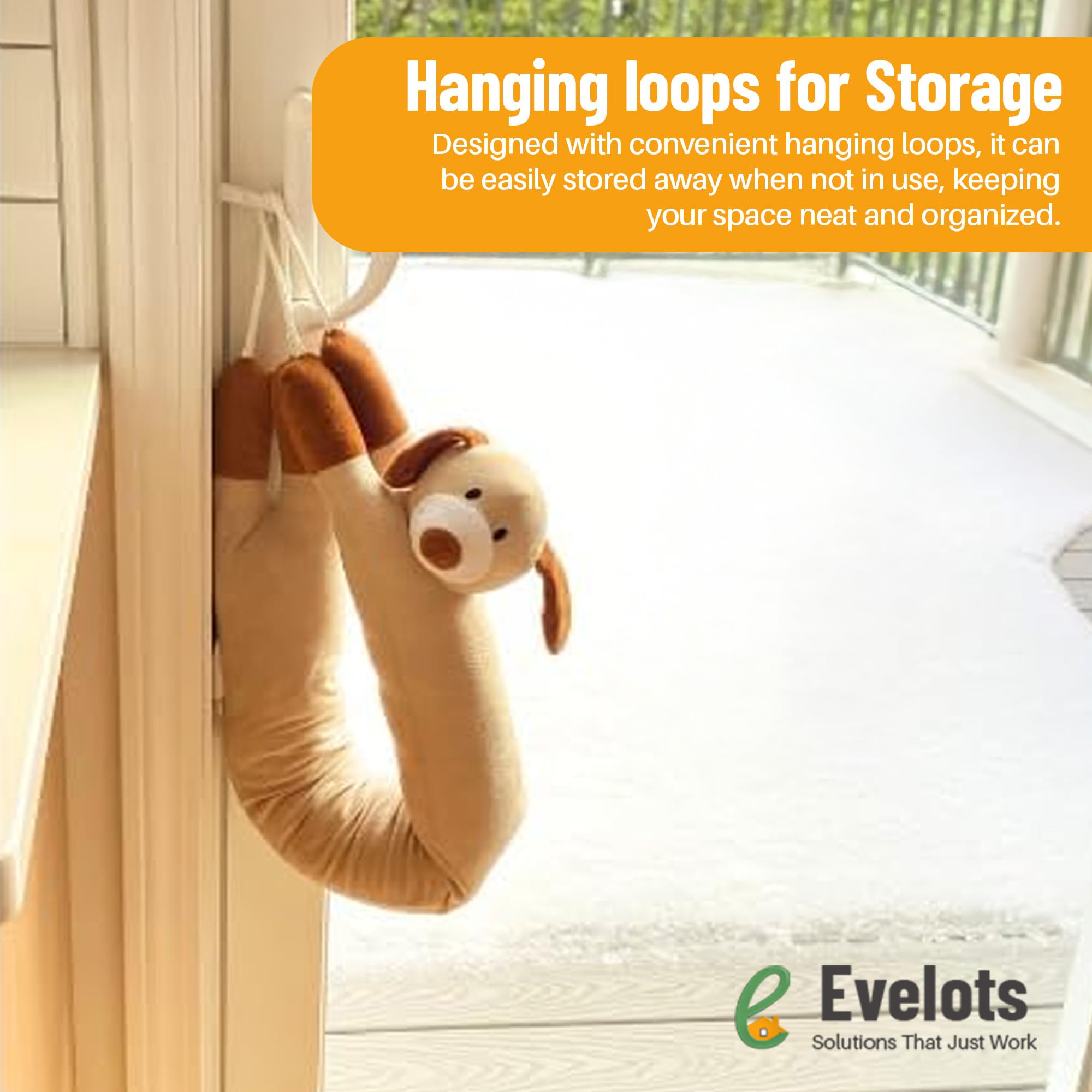 Evelots hanging loops shown for easy storage and tidy placement