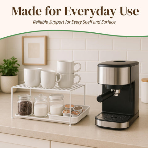 Evelots inside cabinet with plates on riser for easier access and visibility