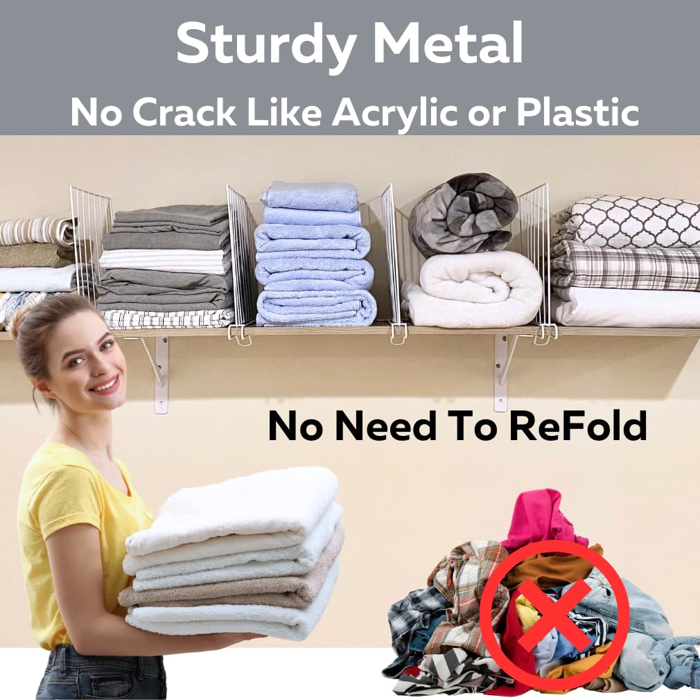 Evelots used in closet holding folded sweaters upright for tidy closet organization
