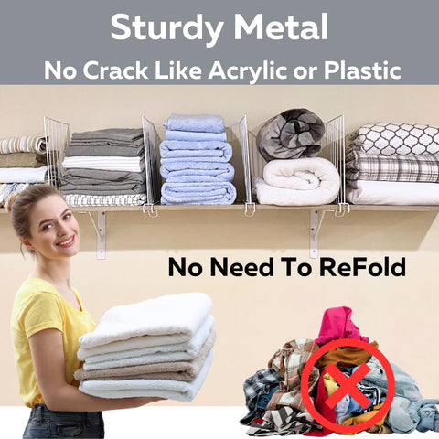 Evelots used in closet holding folded sweaters upright for tidy closet organization