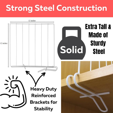 Evelots installed on wooden shelf with visible 3-inch under-shelf bracket for added stability