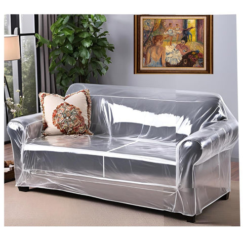 Evelots clear vinyl loveseat cover front view showing full protection