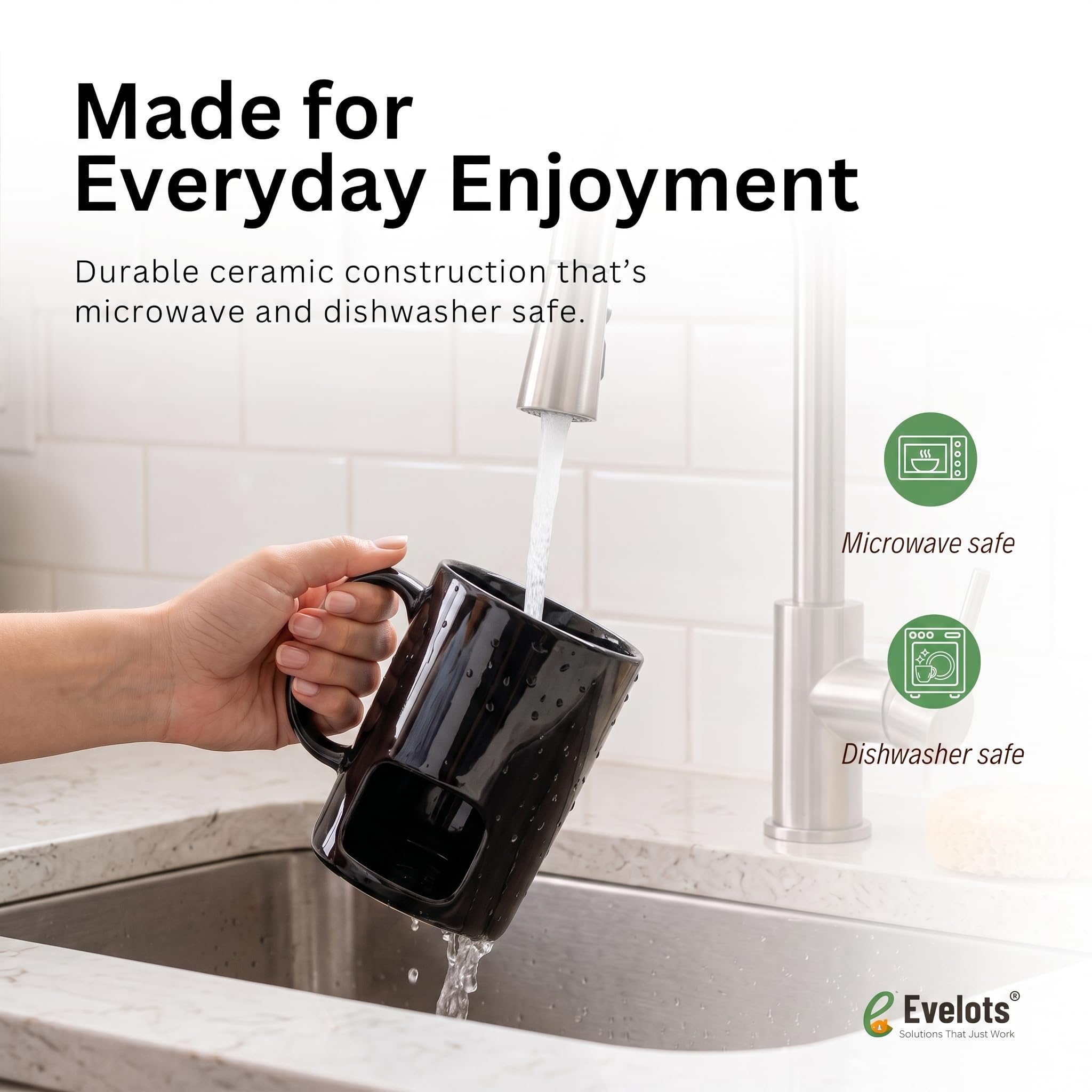 Evelots beside standard coffee mug to show size comparison and space-saving design