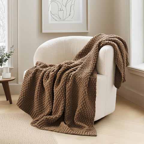 EverGrace camel throw folded front shows neat styling and plush texture
