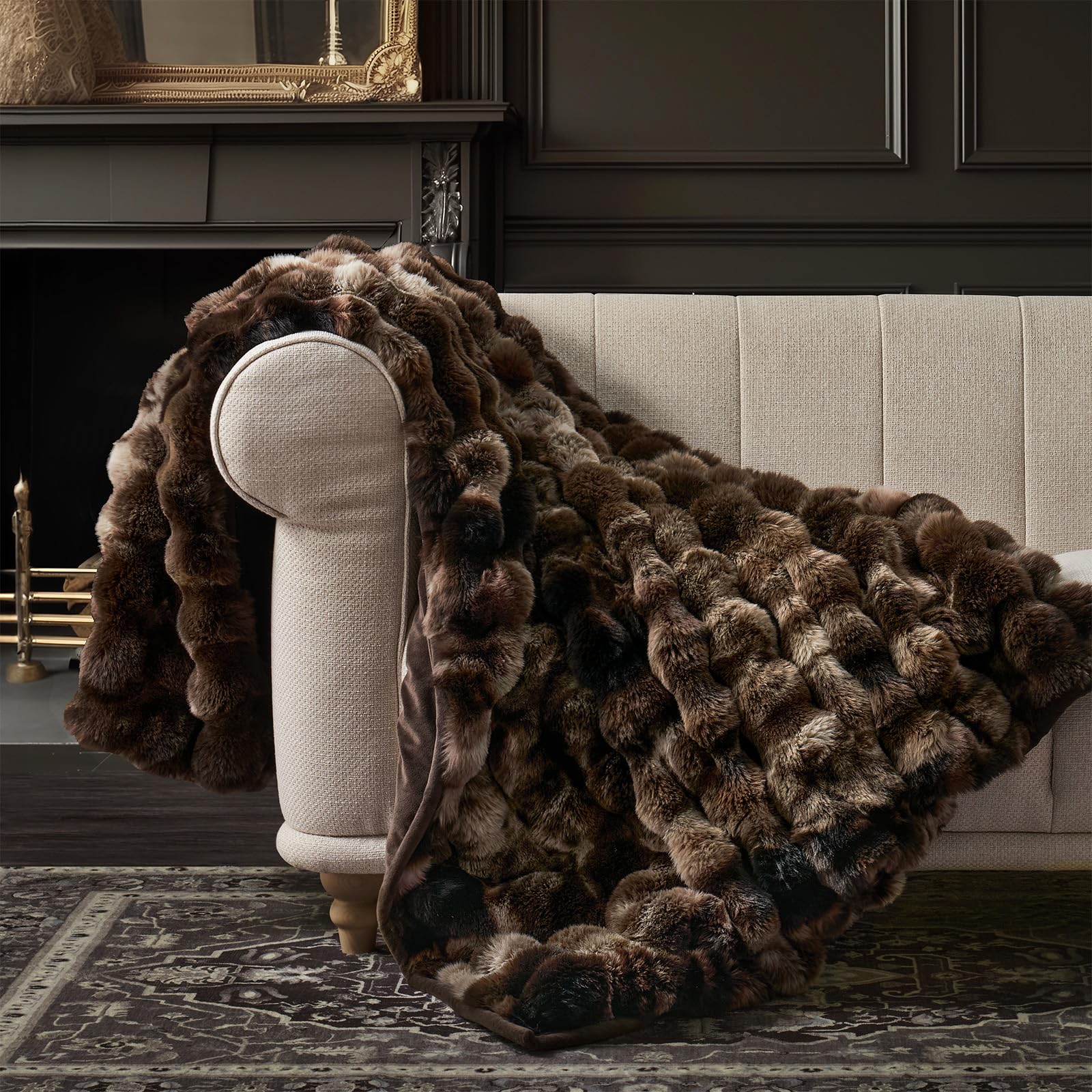 EverGrace front-folded mocha brown throw showing neat fold and plush look for styling