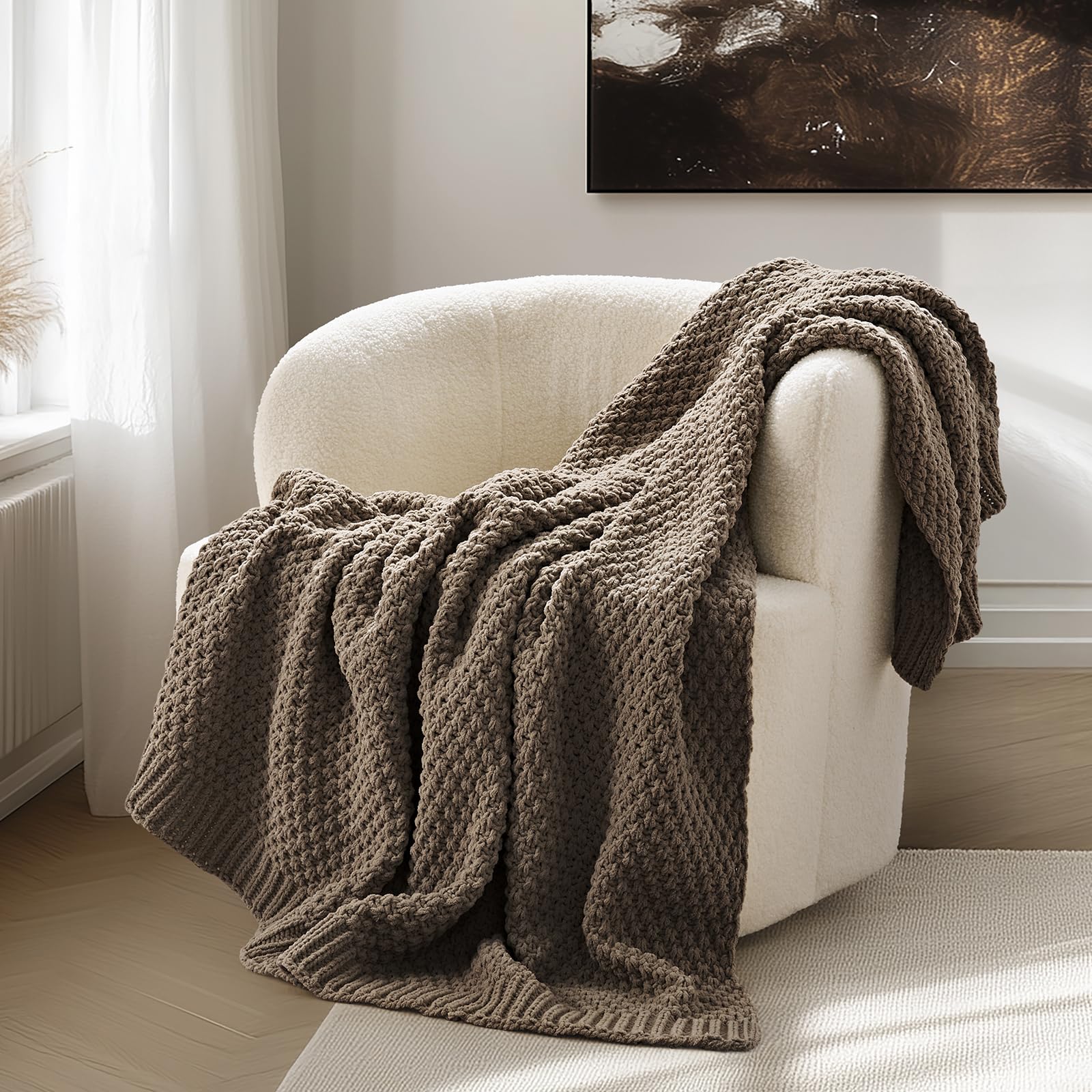 EverGrace front view of mocha brown throw showing plush appearance and inviting texture