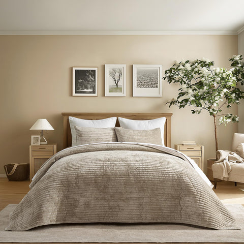 EverGrace front view of king quilt set showing neat channels and neutral tone for elegant bedding