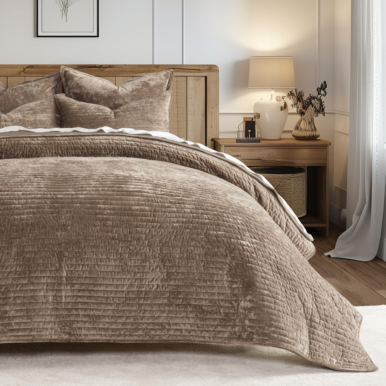 EverGrace styled bedroom scene illustrating mocha quilt adding warmth and sophistication