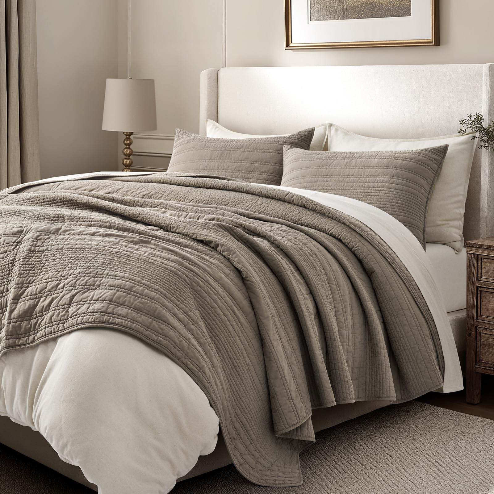 EverGrace king quilt on bed showing true scale and full coverage for king mattress
