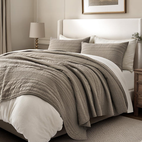 EverGrace king quilt on bed showing true scale and full coverage for king mattress