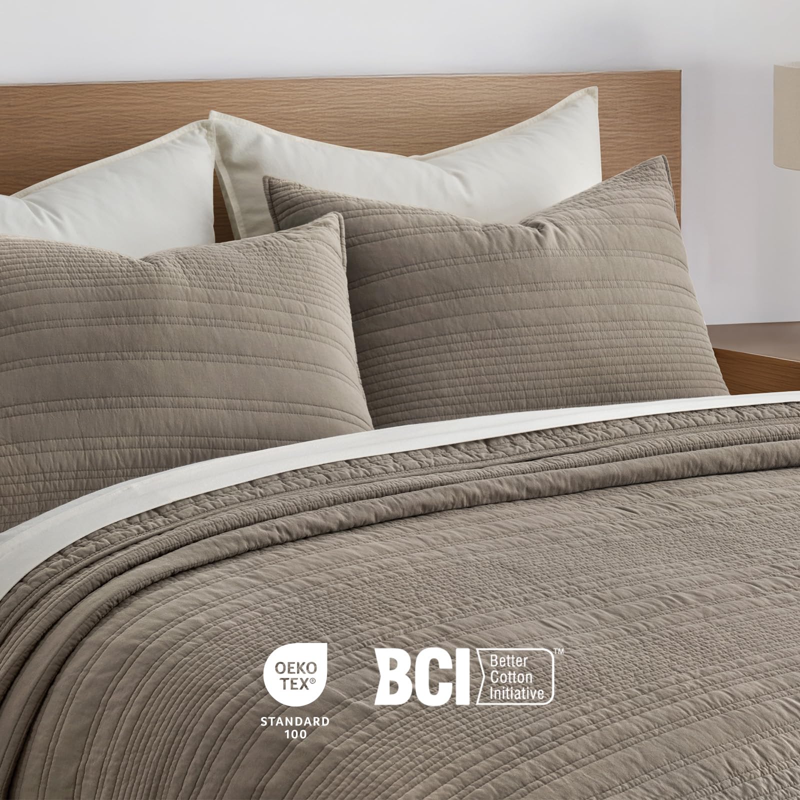 EverGrace styled bedroom scene showing modern lines quilt enhancing neutral decor