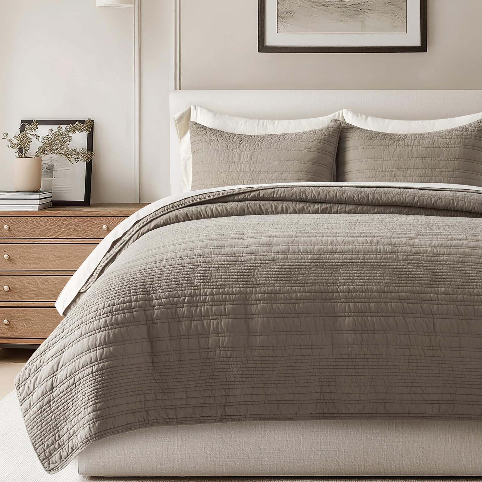 EverGrace modern lines quilt front view showing clean linear texture and calm styling