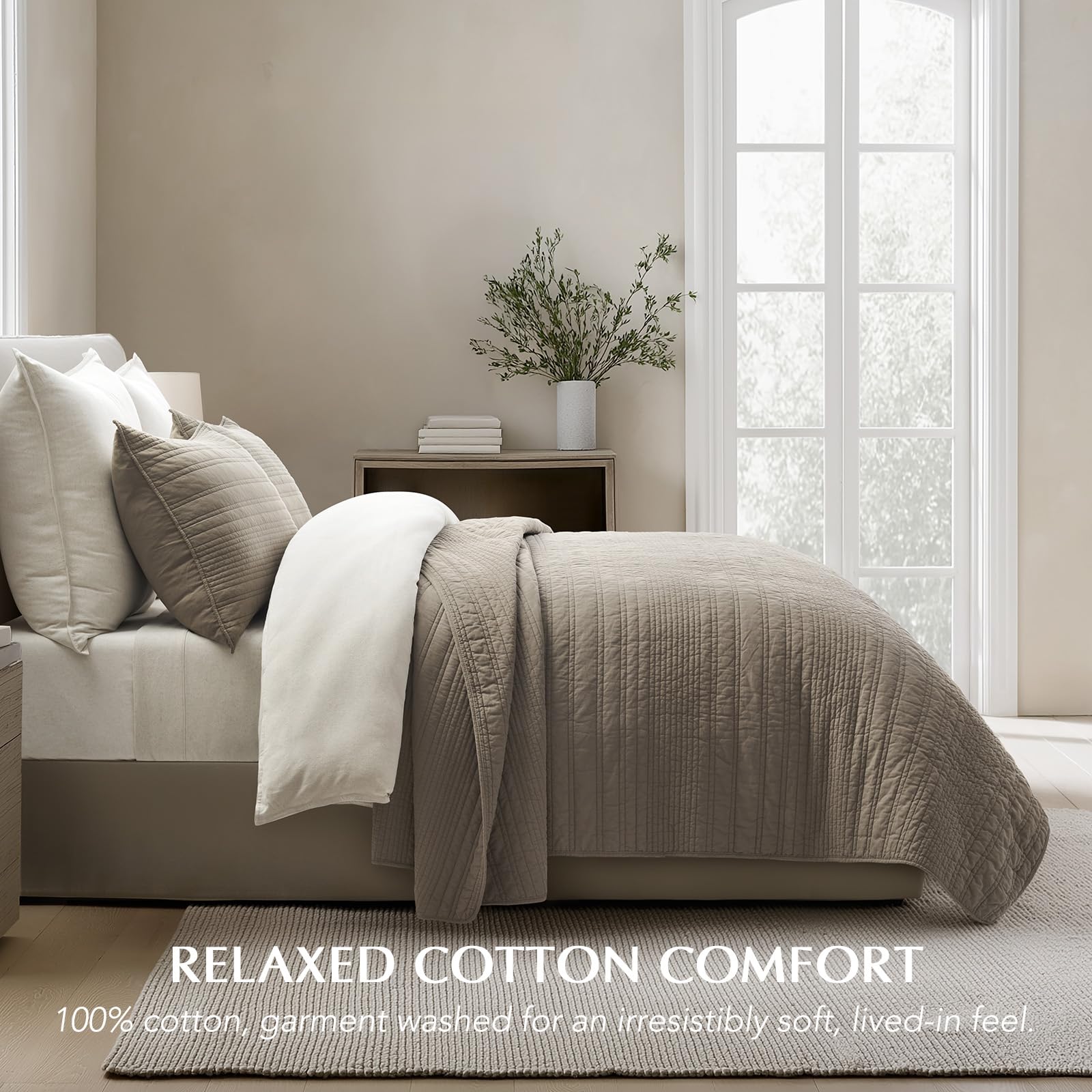 EverGrace close-up of stone taupe cotton showing soft texture and breathable weave