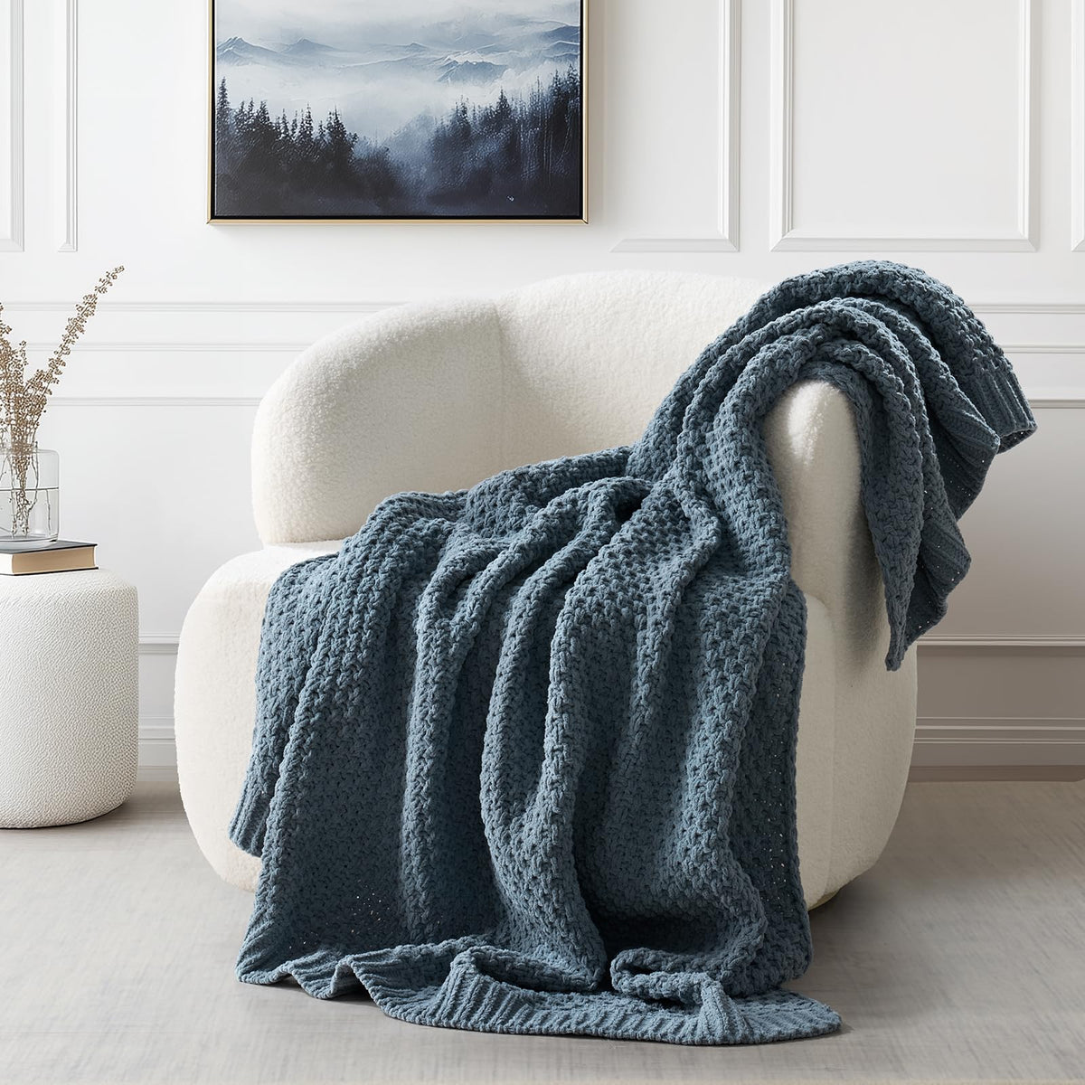EverGrace front view of Stormy Blue throw showing plush color and drape