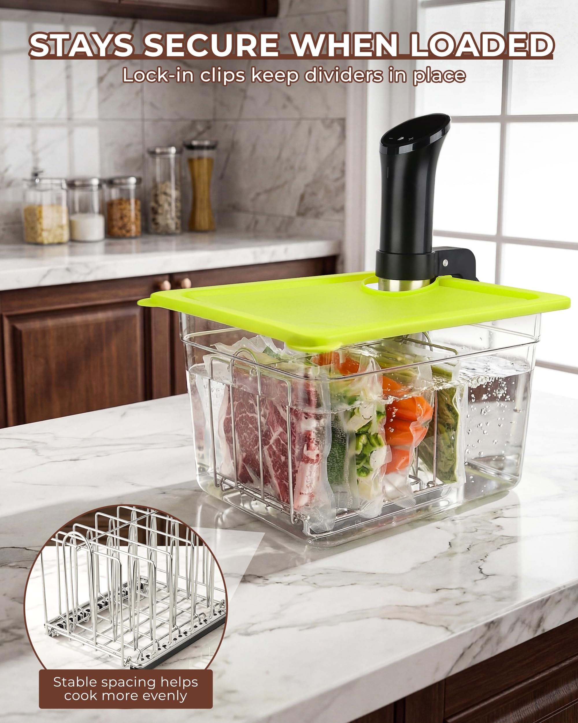 EVERIE adjustable dividers arranged to maximize batch-cooking capacity