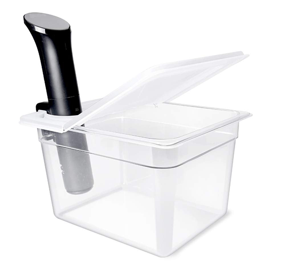 EVERIE holds vacuum-sealed bag submerged showing no-clamps required benefit