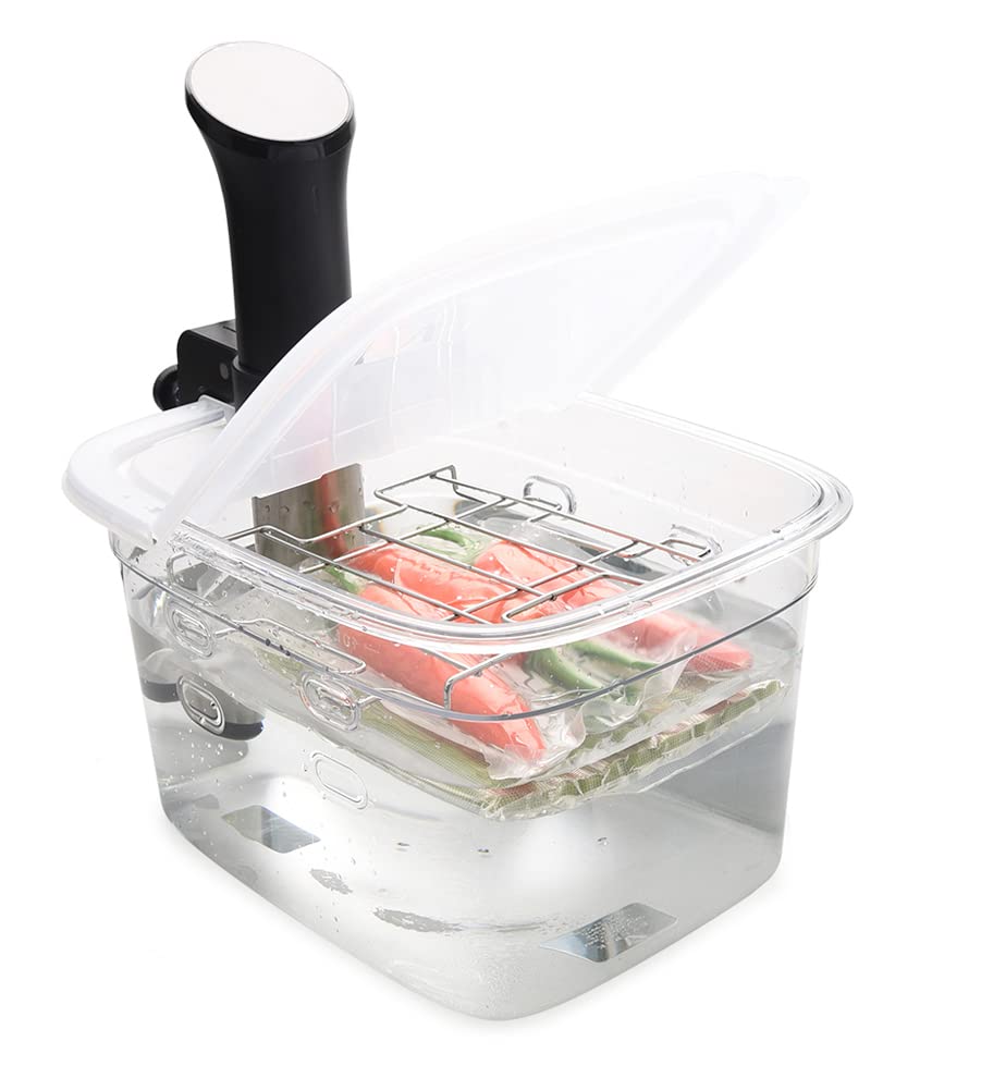 EVERIE container front view showing 12-quart capacity and tidy lid for organized sous vide