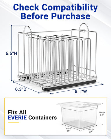 EVERIE rack04 next to measuring cup to illustrate compact size and container fit