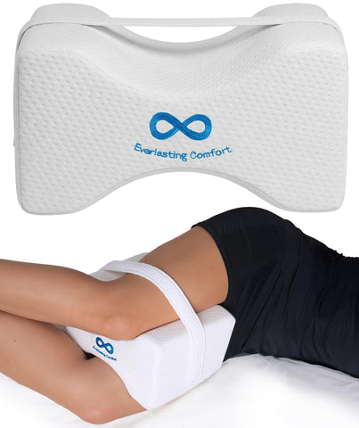 Everlasting Comfort front view of knee pillow showing ergonomic curve and fit