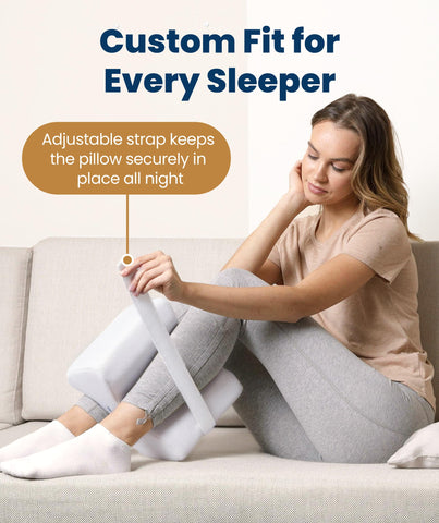Everlasting Comfort knee pillow in use with side sleeper for improved alignment
