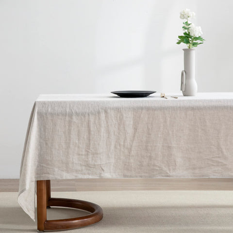 EVERLY front view of full tablecloth showing natural linen elegance