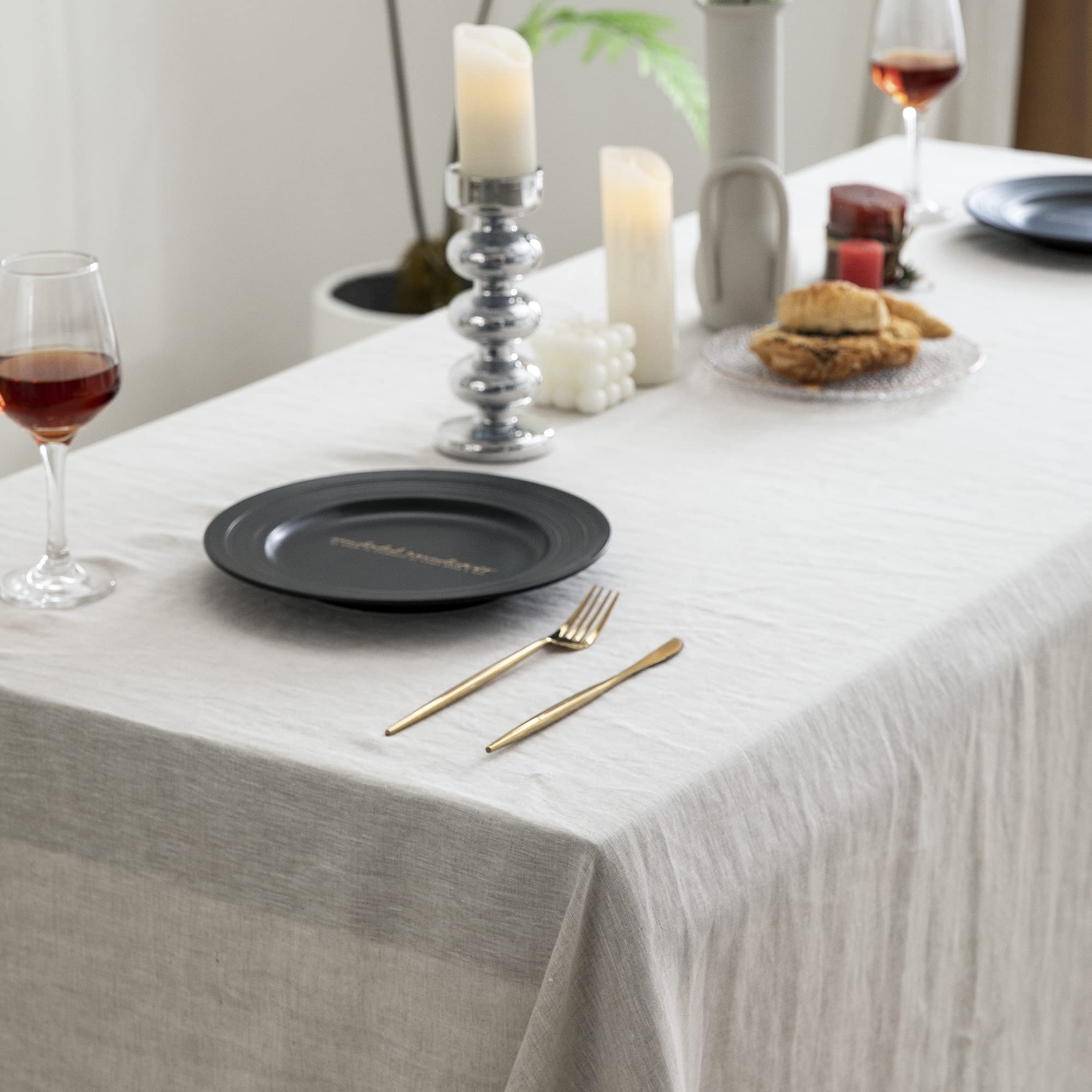 EVERLY tablecloth styled on dining table demonstrating refined presentation