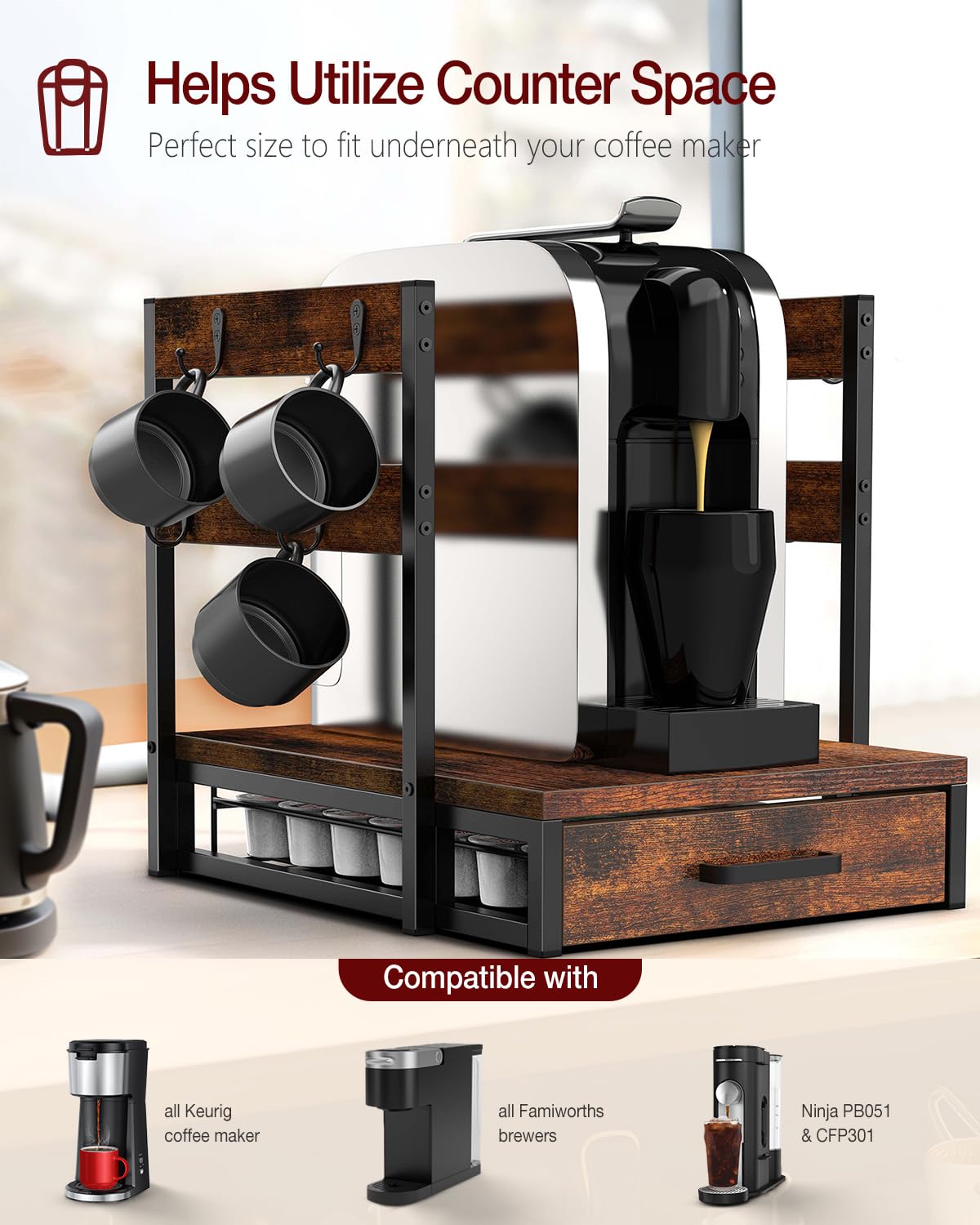 Evermagin eight mug hooks holding mugs to maximize vertical cup storage