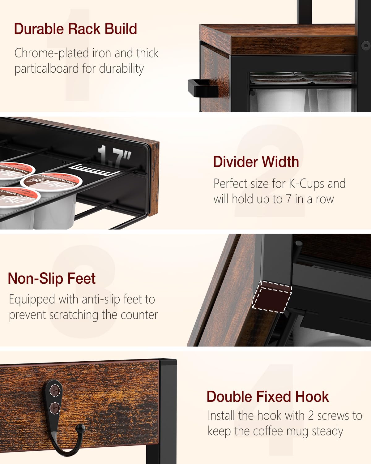 Evermagin close-up of five compartments organizing pods by roast or flavor