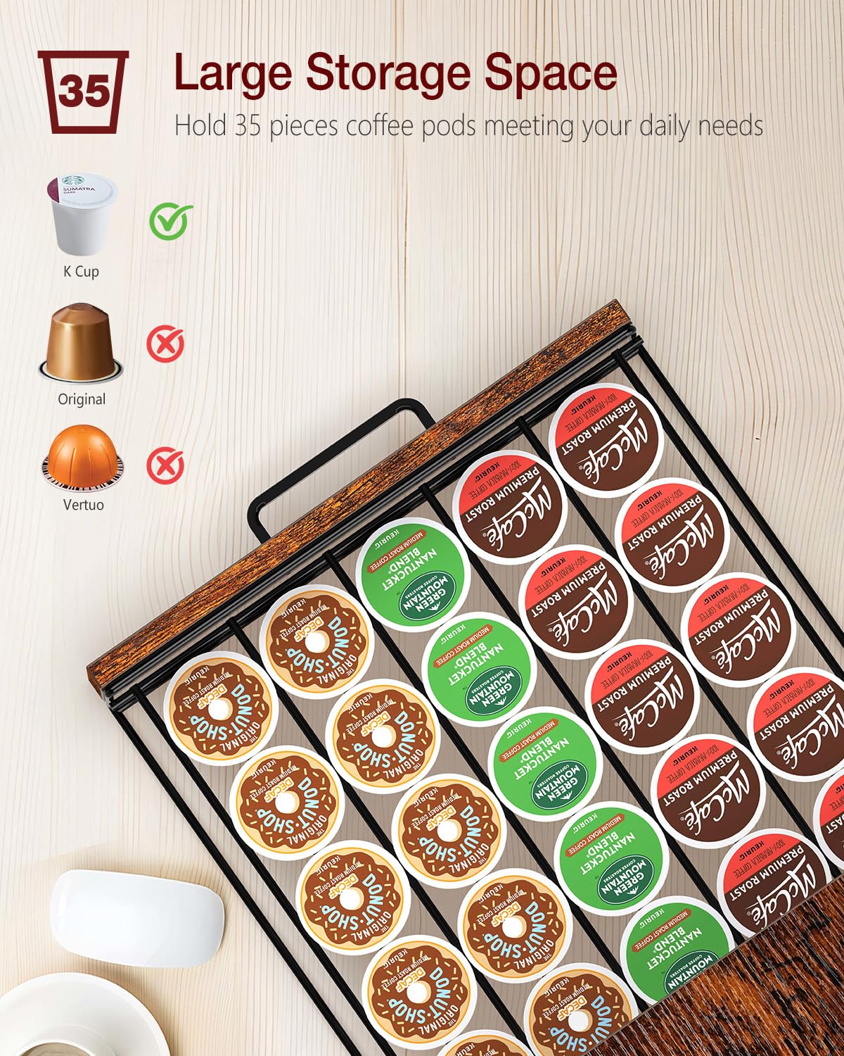 Evermagin wooden top supporting a Keurig machine for stable countertop organization