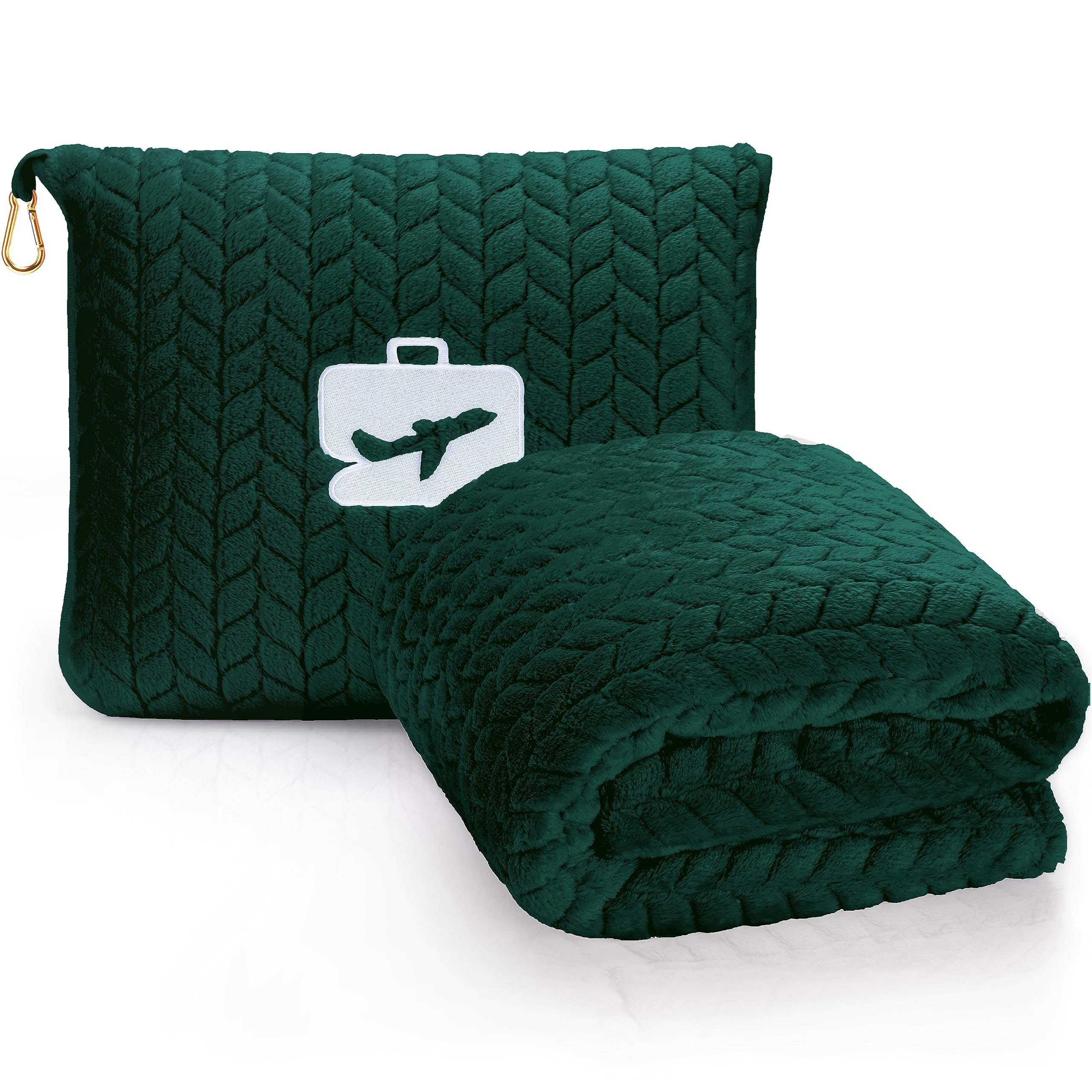 EverSnug front view of folded blanket in soft bag shows packable convenience