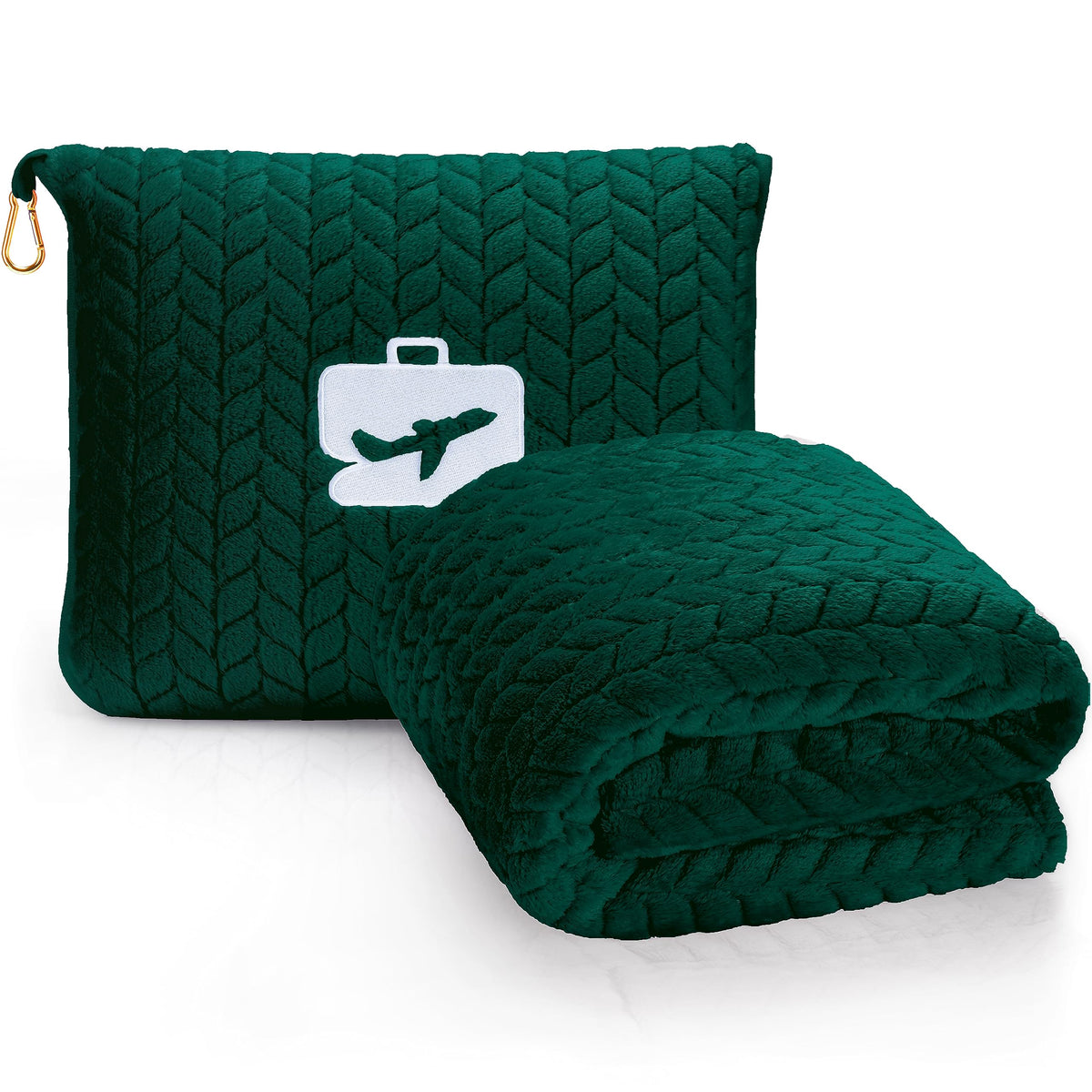 EverSnug front view of folded blanket in soft bag shows packable convenience