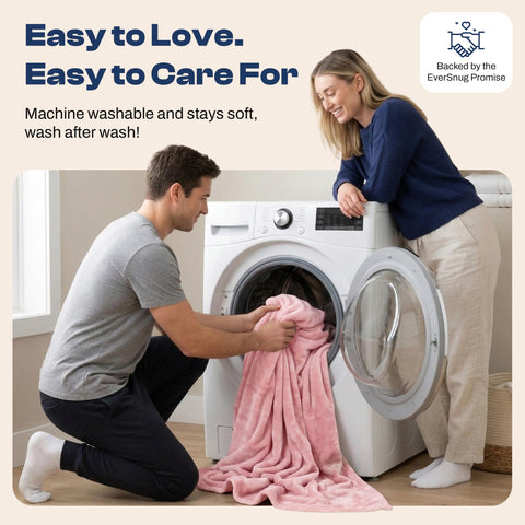EverSnug blanket next to a carry-on bag illustrating 65 by 40 inches coverage