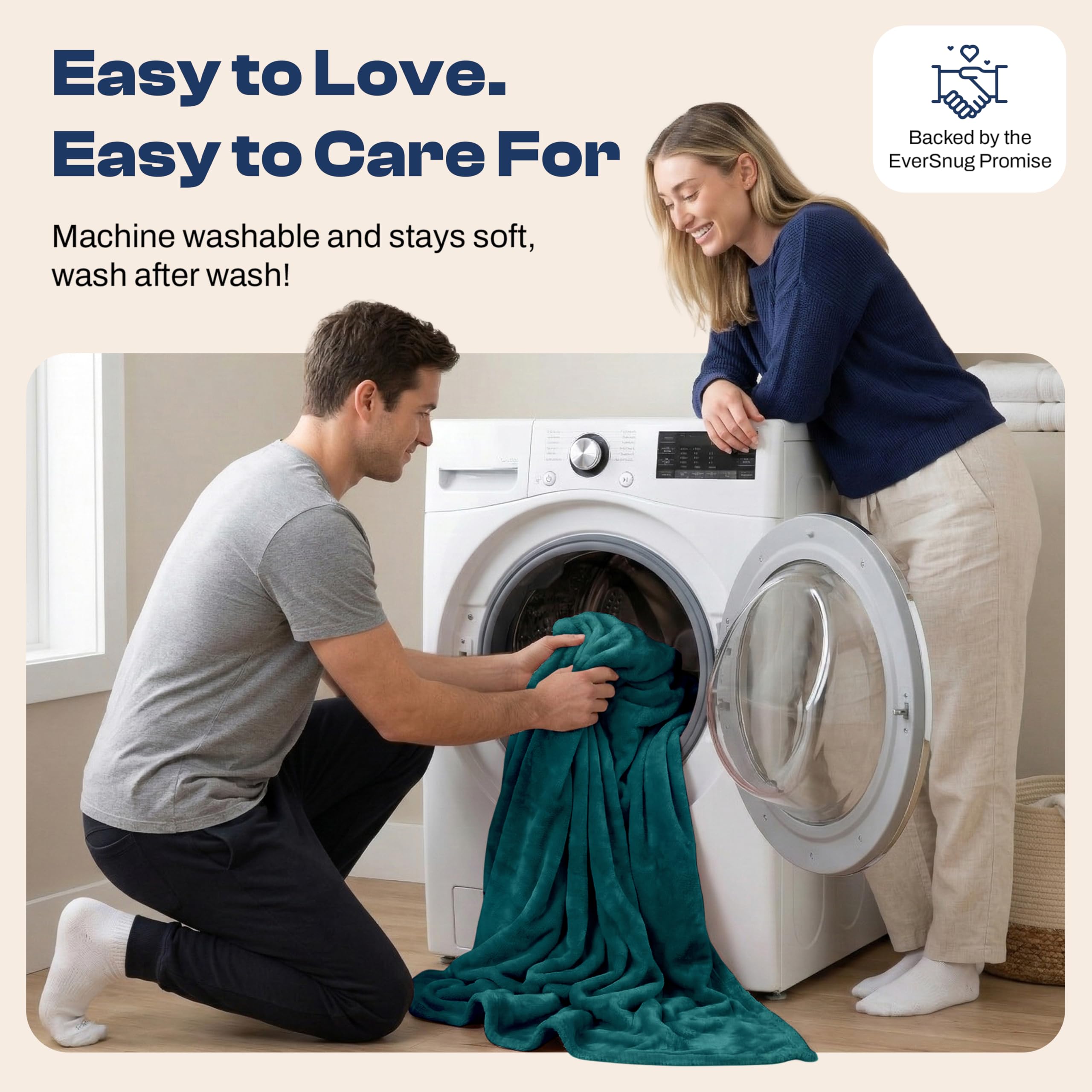 EverSnug blanket next to carry-on suitcase showing compact travel scale